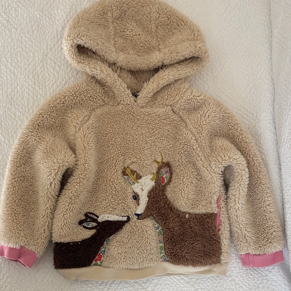 Mini Boden Beige Hoodie with Deer Design